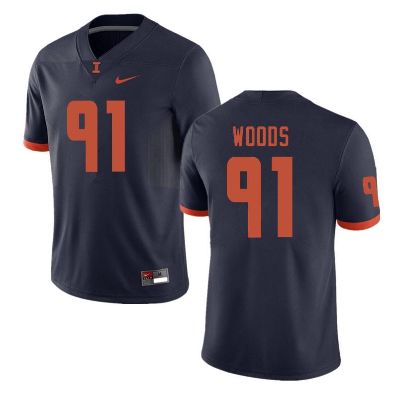 Men #91 Jamal Woods Illinois Fighting Illini College Football Jerseys Sale-Navy